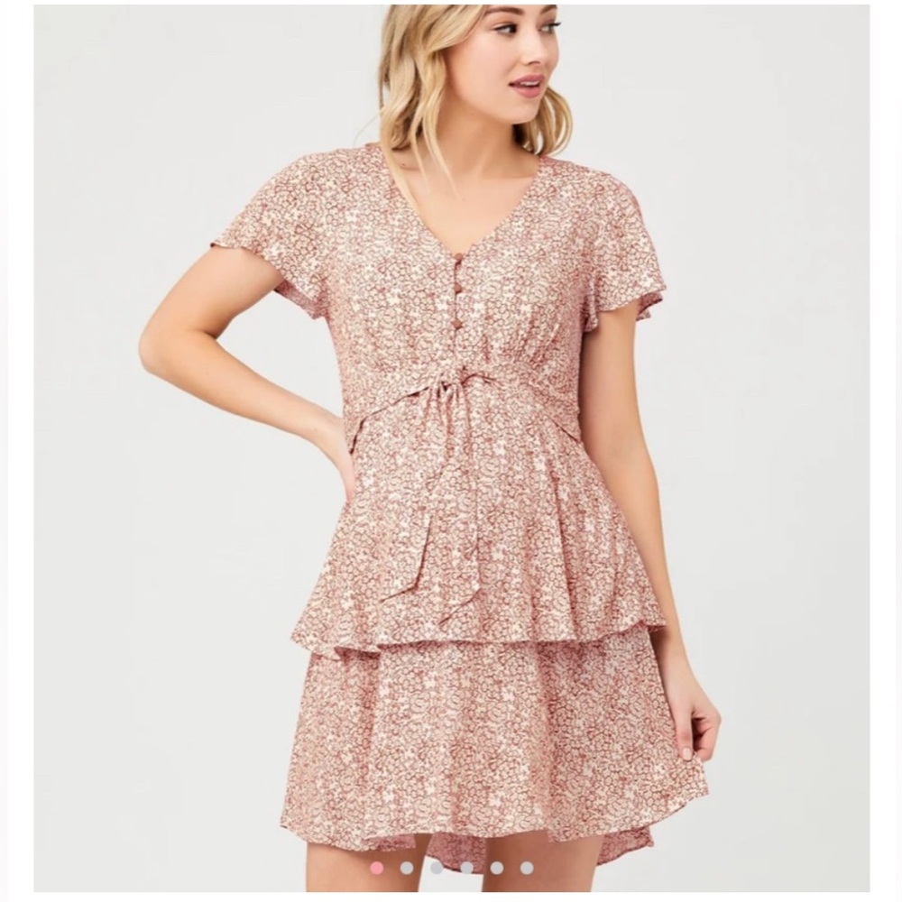 RIPE floral ruffle maternity mini dress with tie size L
